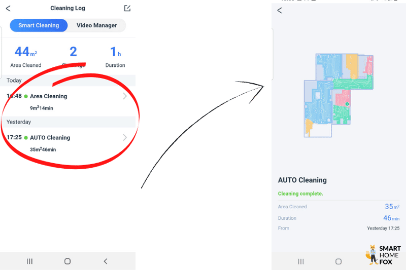 Statistics on past cleaning runs are viewed in the Ecovacs Home App.